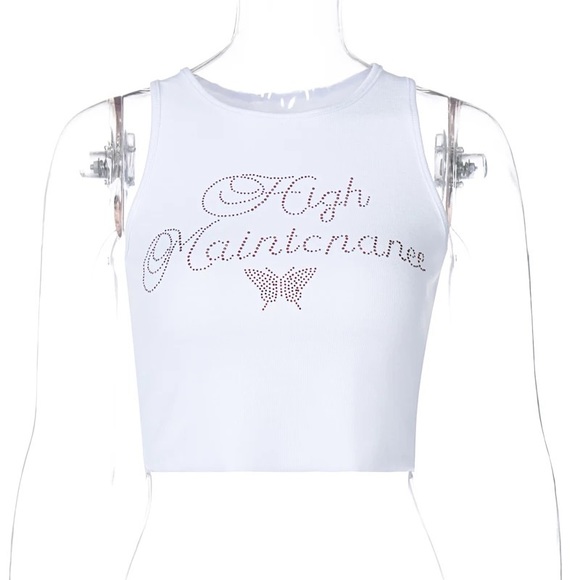 “High maintcnanee” jeweled cropped white tee - Picture 3 of 4